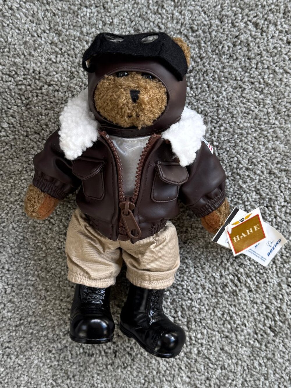 Vintage 1999 Hank Boeing Teddy Bear Pilot Aviator W/ Bomber Jacket, w/ Tags